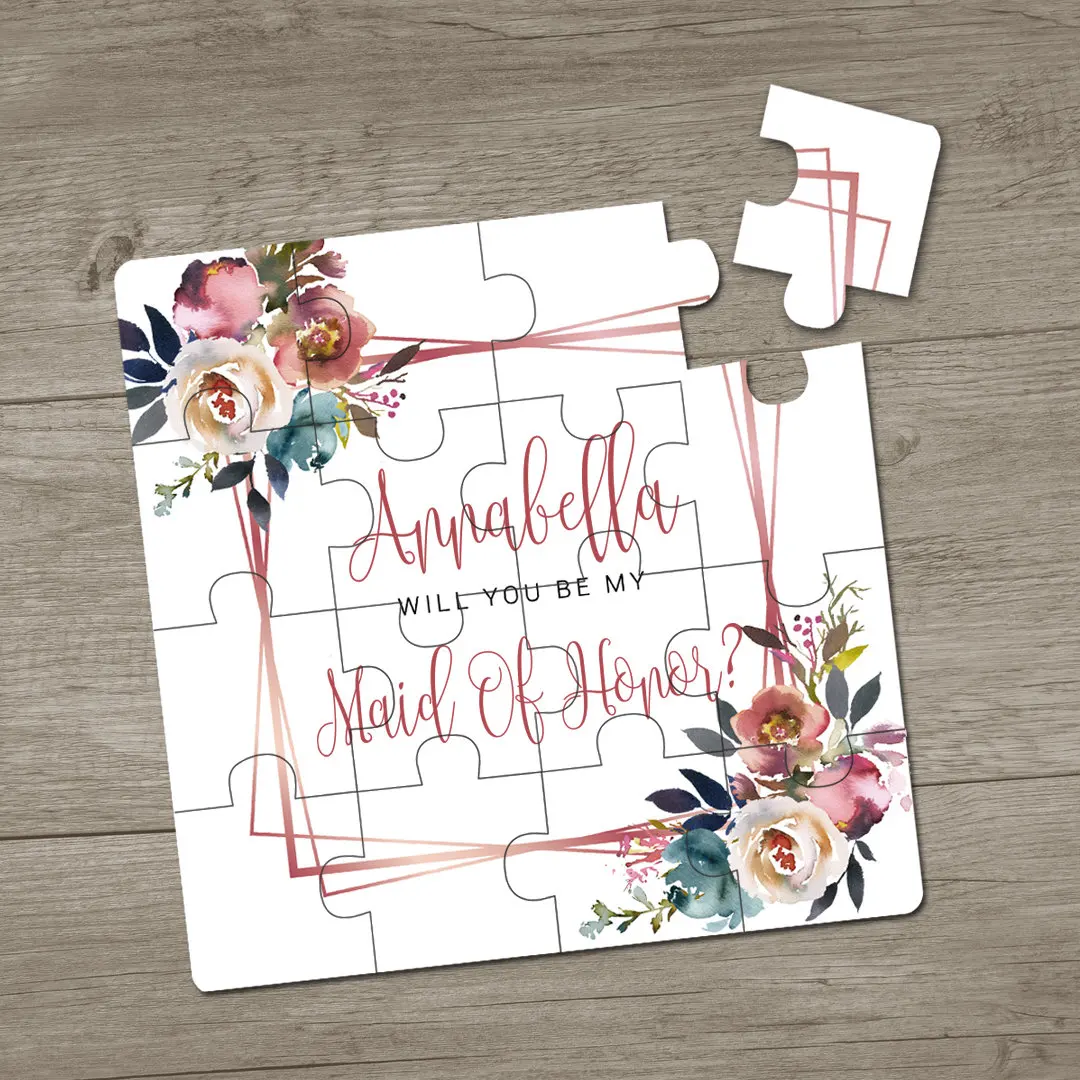 

Персонализированные головоломки 16*16 см, пазлы с цветами на заказ, головоломка для предложения подружки невесты: цветочный подарок для подружки невесты, пазл 3*5 = 15 шт.