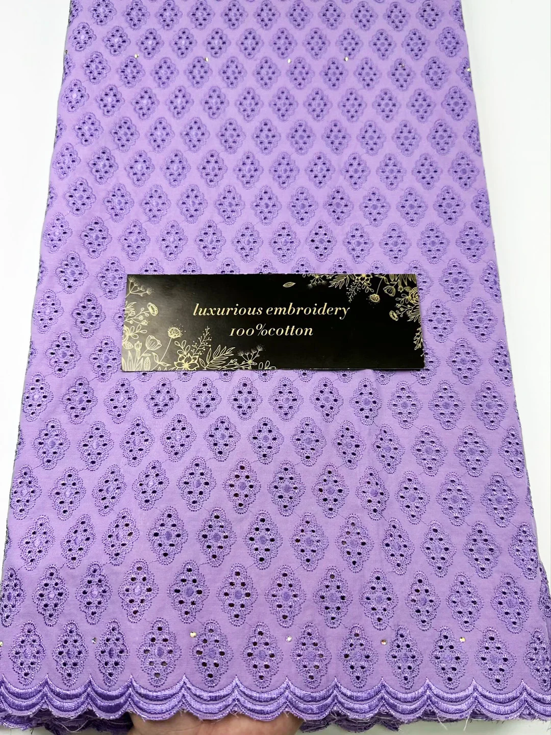 6 colors (5yards/pc) High quality soft African polish cotton lace fabric lilac purple Swiss lace for men and women dress CLT002