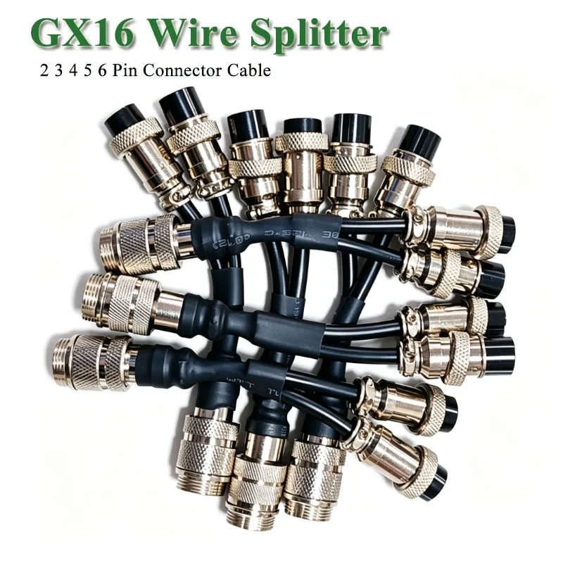 Y-type GX16 2 3 4 5 6 Pin Aviation Plug Cable Splitter 1 to 2 Male to Female Extension Line Industrial M16 GX16 Connector Wire