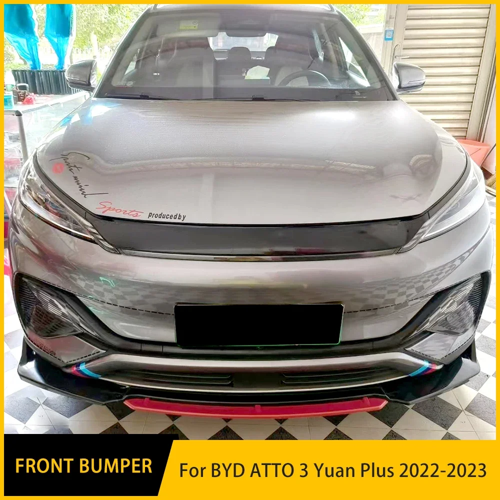 For BYD ATTO 3 Yuan Plus Front Bumper Lip Body Kit Spoiler Diffuser Deflector 2022-23 High Quality Sports Modification Accessory