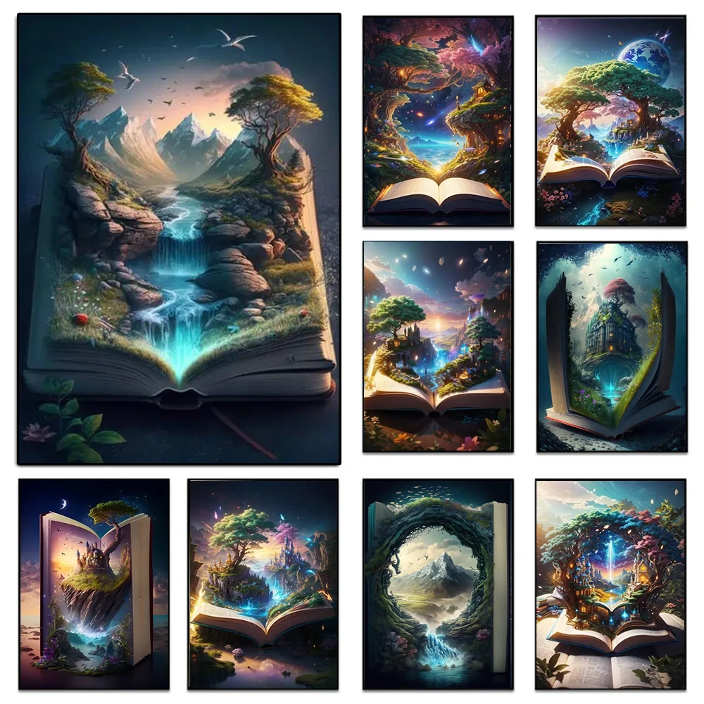 Magic Book Dreamland Fairyland Diamond Embroidery Fantastic World Landscape 5D Diy Diamond Painting Full Mosaic Wall Decor Y1384