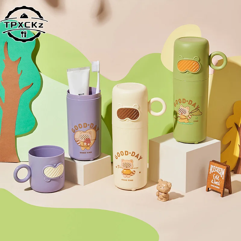 Creative Little Raccoon Wash Cup Home Travel Toothbrush Box Portable Cute Glasses Bear Toothbrush Box