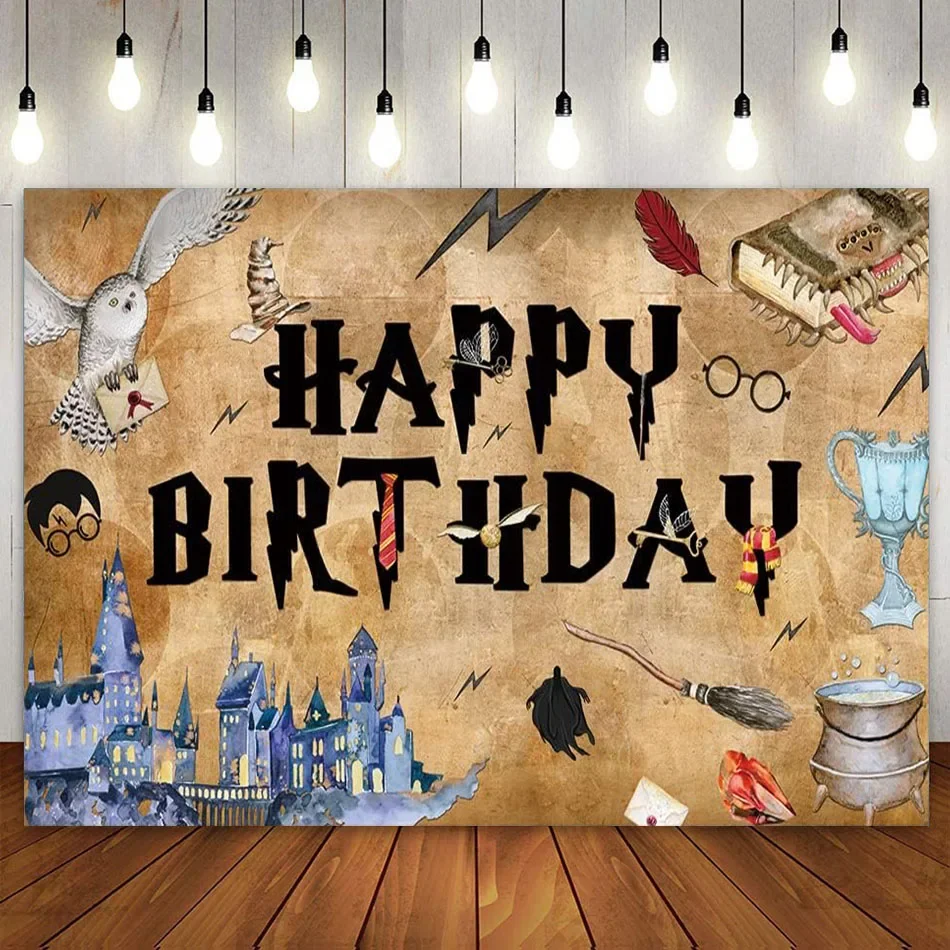 Happy Birthday Party Magic School Theme Decoration Banner Background Magic Boys and Girls Children Photography Background Photo
