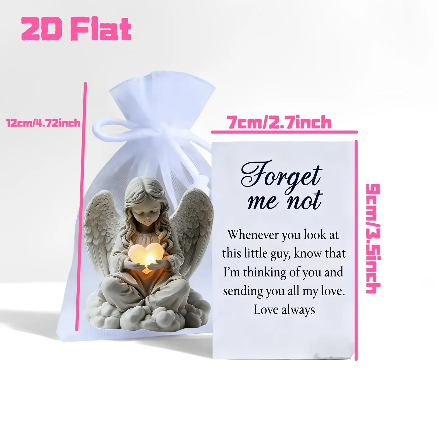 Pocket Hug Heart Angel Statue Ornament 2D Angel Statue with Encouragement Card and Pocket Heavenly Memorial Gift Emotional Inspirational Message Hug Token Memorial Gift Suitable for Home Decoration Room Decoration Memorial Gift for Family and Friends