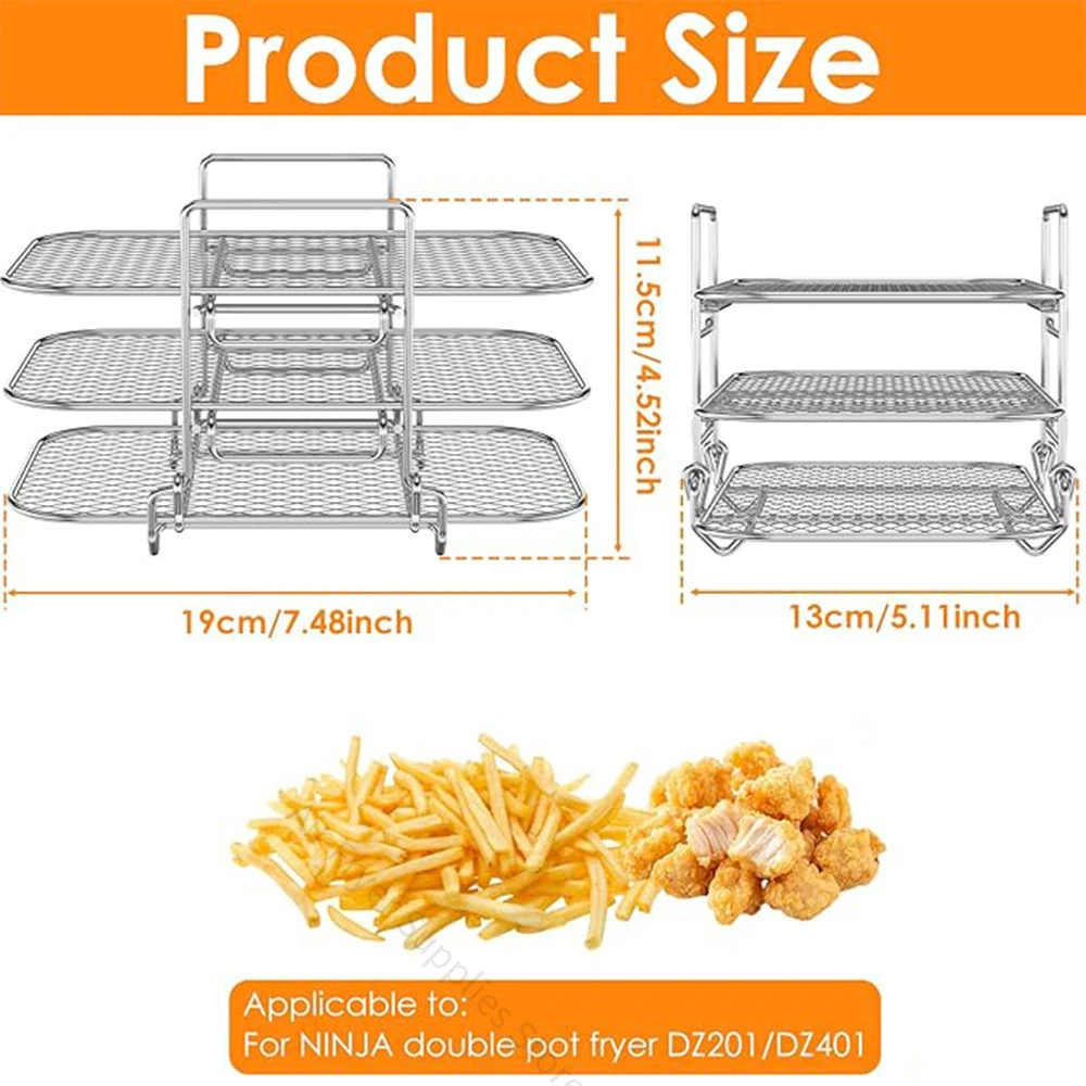 3-Layer Air Fryer Rack Stainless Steel BBQ Grilling Rack Stackable Steamer Racks For Ninja Double Basket Air Fryer Baking Tools