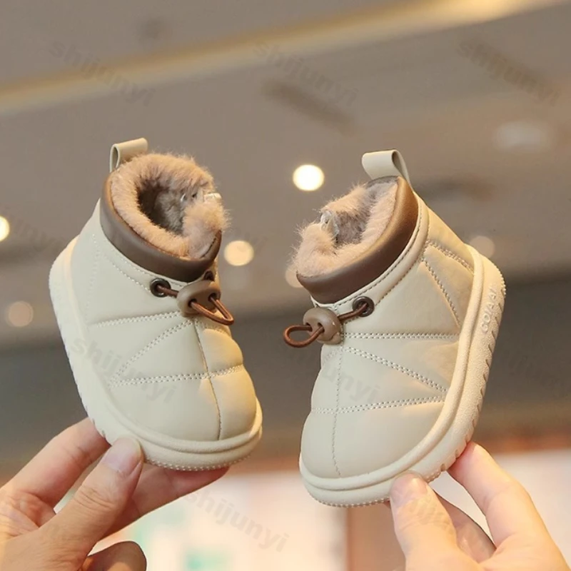 Winter Boots for Baby Boys Outdoor Girls Snow Boots Fashion Elastic Band Plush Children Cotton Shoes Non-slip Kids Casual Shoes