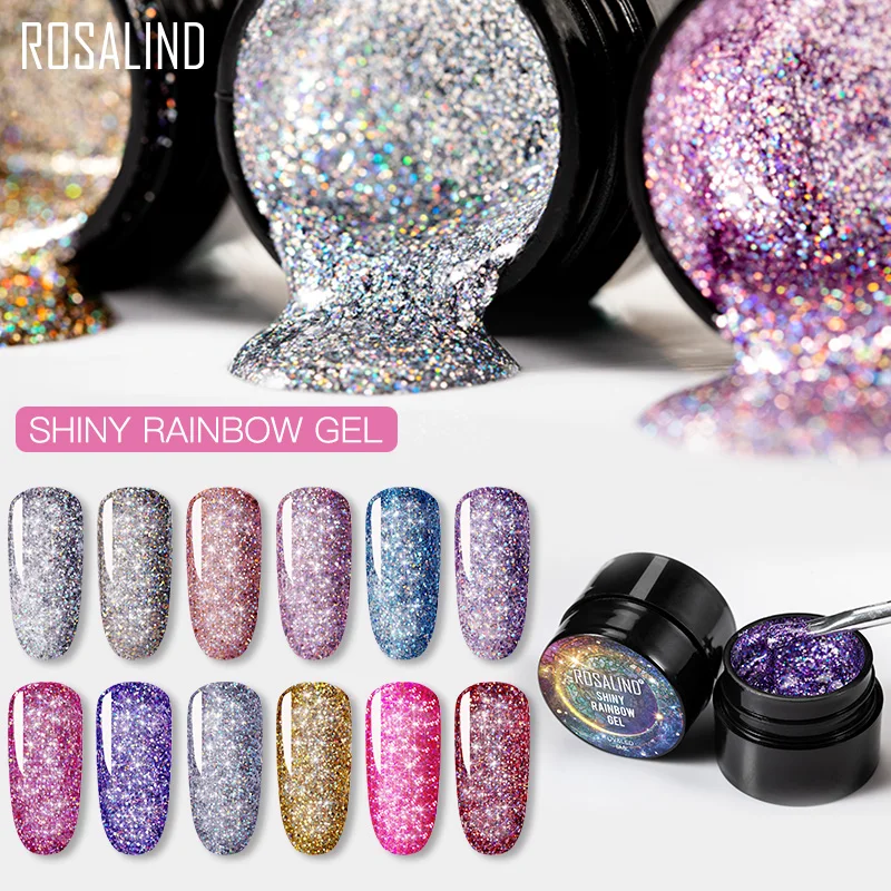 

ROSALIND 5ml Shiny Rainbow Series Painting Gel Hybrid Gel Varnishes Semi Permanent For Gel Nail Polish Nail Art