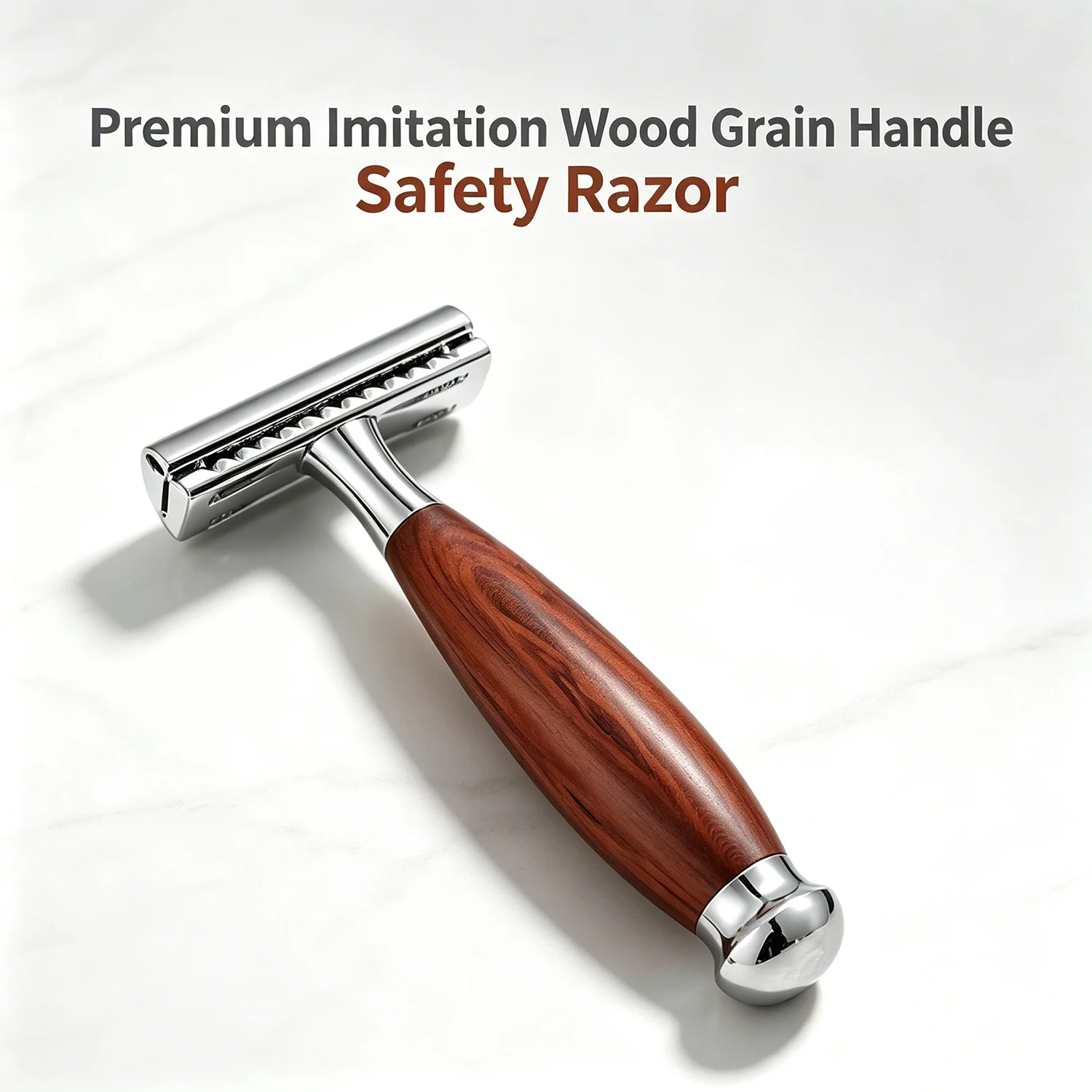 Safety Razor For Men's Imitation Wood Grain Handle with 5 Swiss Stainless Steel Blades Heavy Duty Eco-Friendly Razor