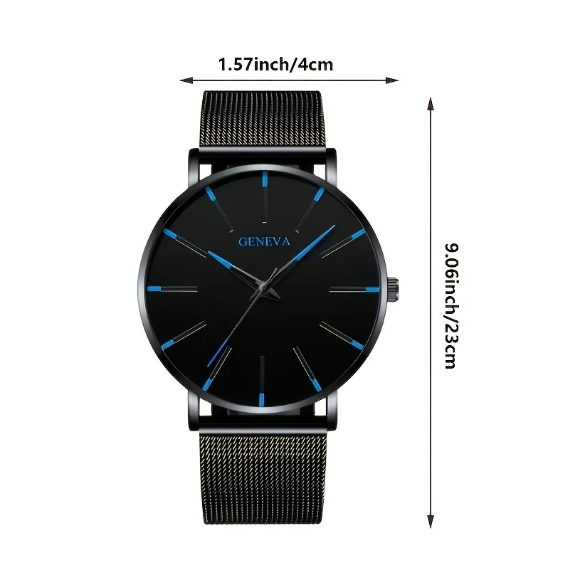 2022 Sleek Mens Ultra-Thin Watch - Elegant Simplicity - Stainless Steel Mesh Band, Quartz Movement, Business Casual