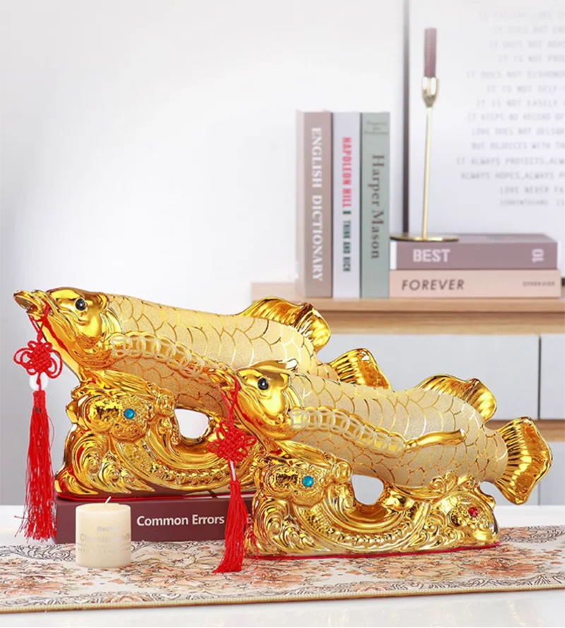 

Chinese Attract Wealth Ceramic Jinlongyu Sculpture Decoration Items Home Living Room Furnishing Art Office Desk Statue Ornaments