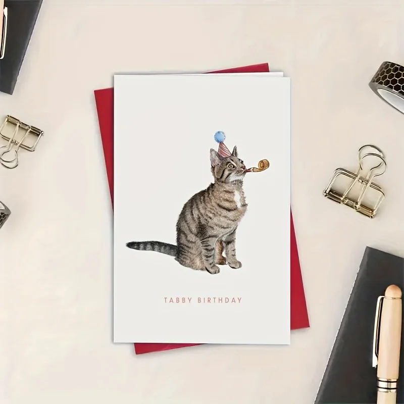 1PC Tiger Spotted Cat Birthday Card Fun Cat Enthusiast Cards Greeting Card With Envelope