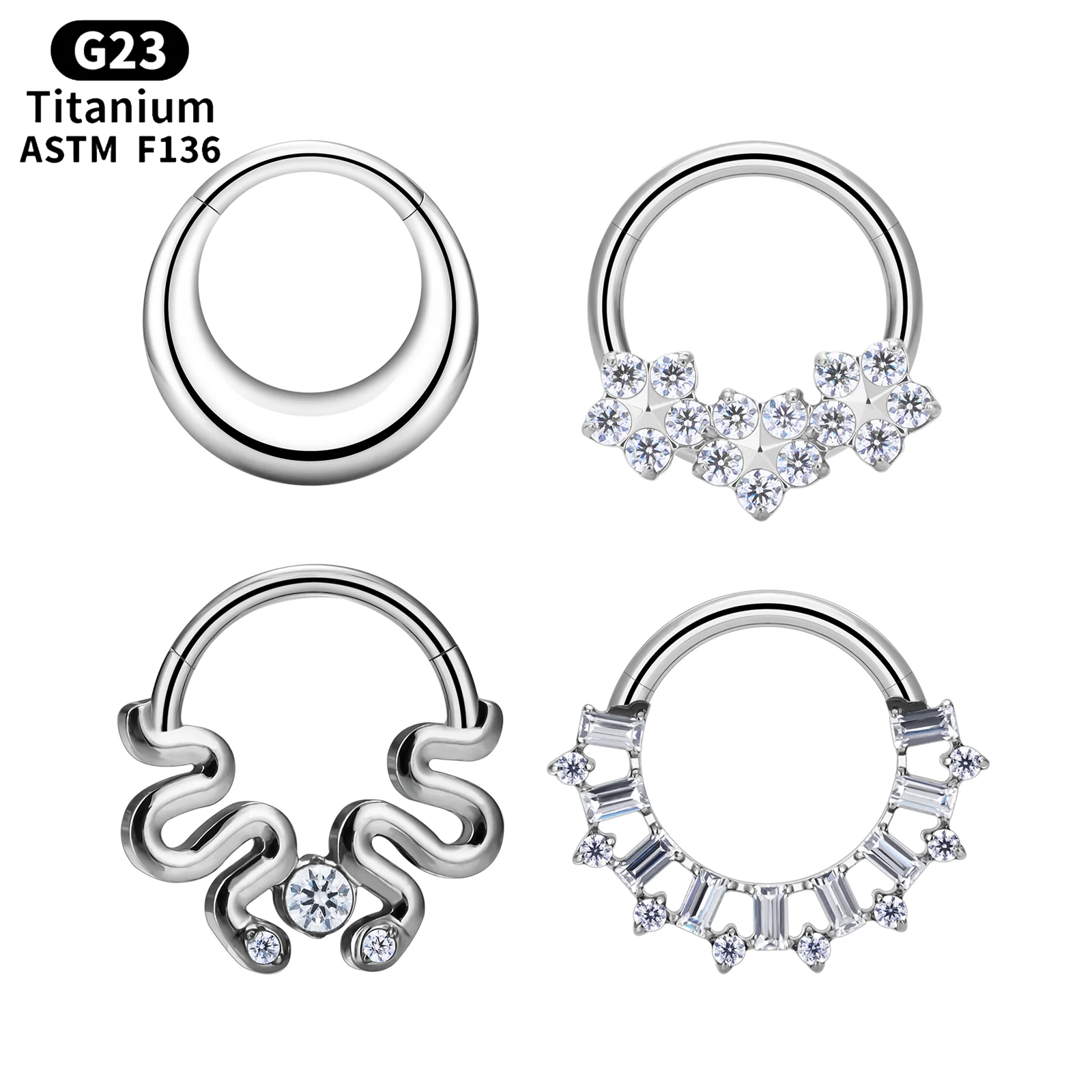 

Septum segment clicker ring 1.2mm 1.0mm titanium jewelry steel puncture septum colorful nose ring setting for women