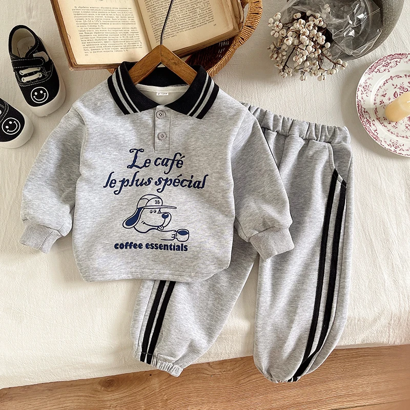 Kids Cartoon Polo Collar 2Pcs Spring Autumn Tracksuit 2