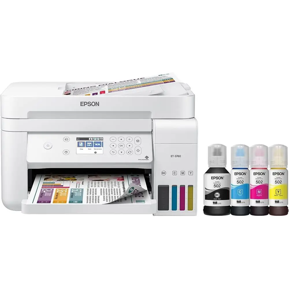 

EcoTank ET-3760 WirelColor All-in-One Cartridge-ree Suank Printer with Scanner, Copier and Ethernet, Regular