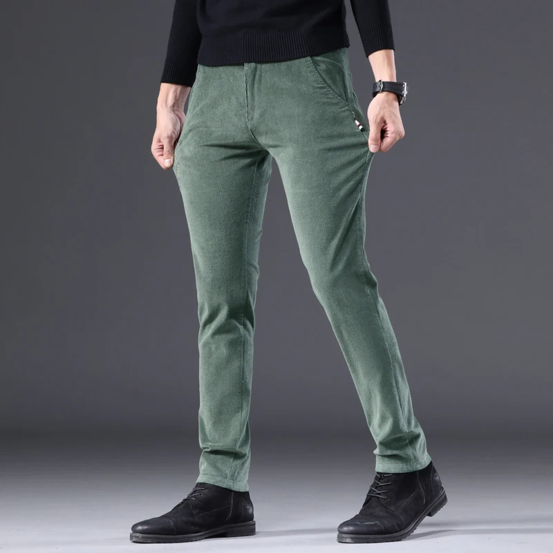 3 Colors Corduroy Slim Straight Men\'s Casual Pants Autumn Winter Embroidery Fashion Stretch Trousers Brand Male Clothing New