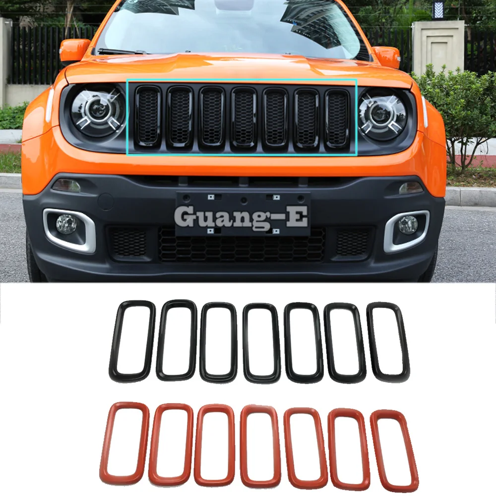 

Car Body Styling Cover Detector ABS Chrome Trim Front Up Grid Grill Grille Frame 7pcs For Jeep Renegade 2017 2018 2019 2020