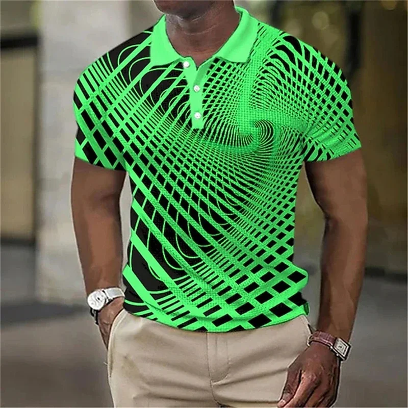 Summer Men\'s Collar Polo Shirt Golf Optical Illusion 3d Print Street Short Sleeves Print Clothing Designer Breathable Shirts