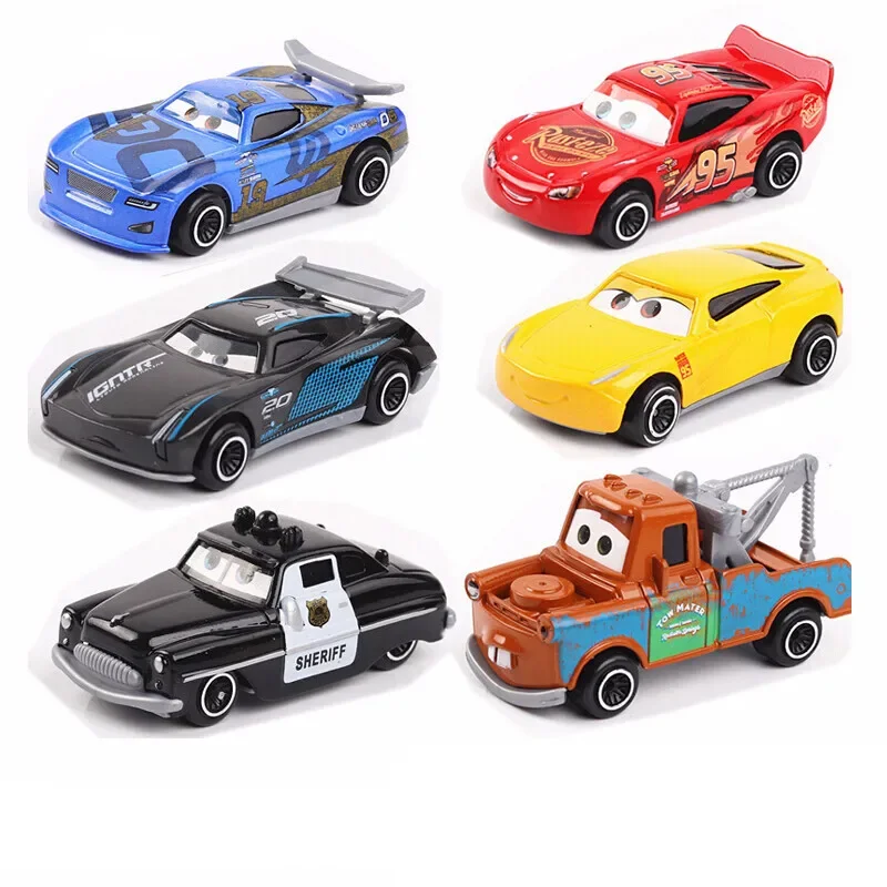 Promotions!!! Famous Cartoon Movie Cars Lightning McQueen Mater Sheriff Jakson Storm Model Metal Diecast Car Toys For Children