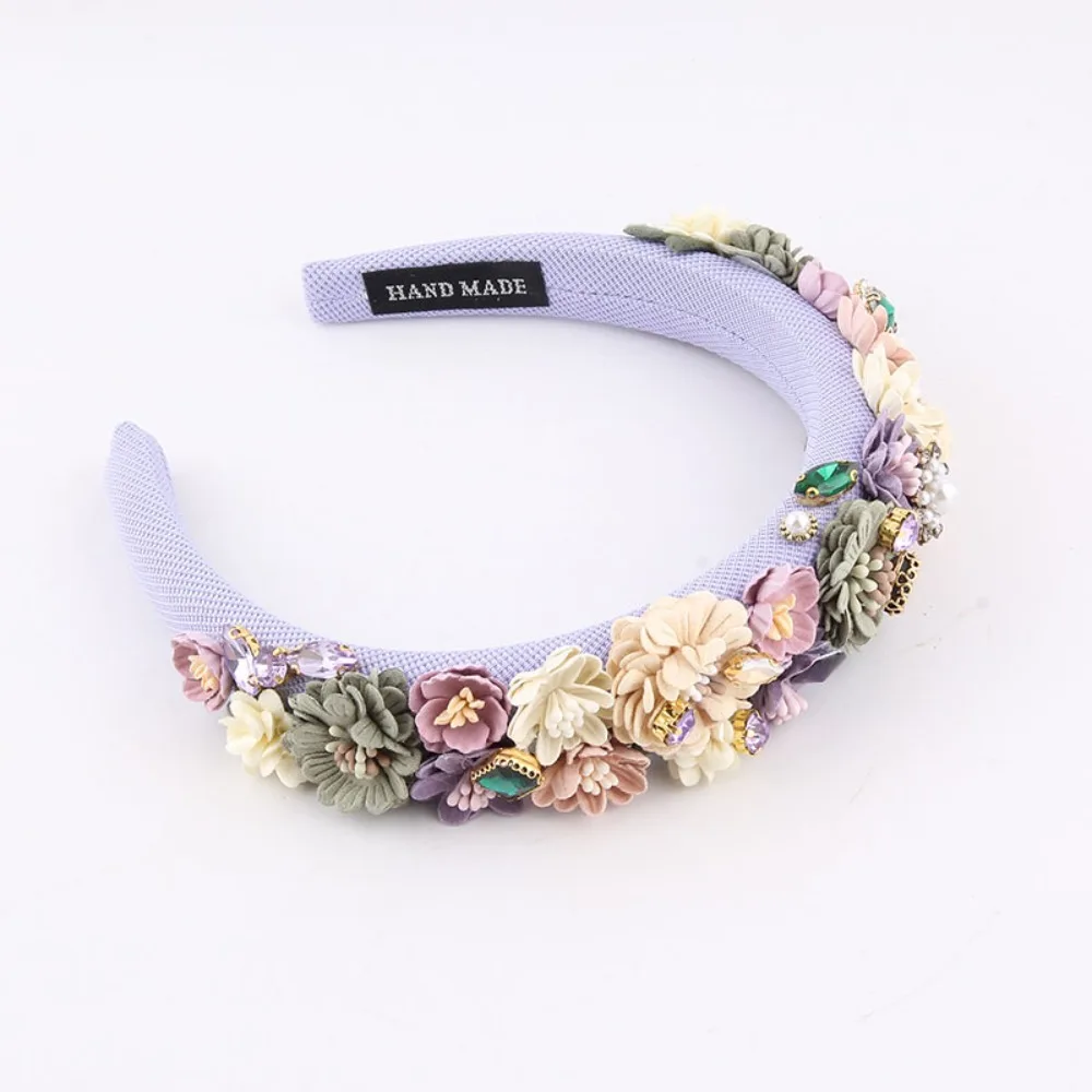 

Baroque Style Sponge Dried Flower Headband Rhinestone Handmade Flower Headband Lightweight Wedding Headwear Faux Flower Headband