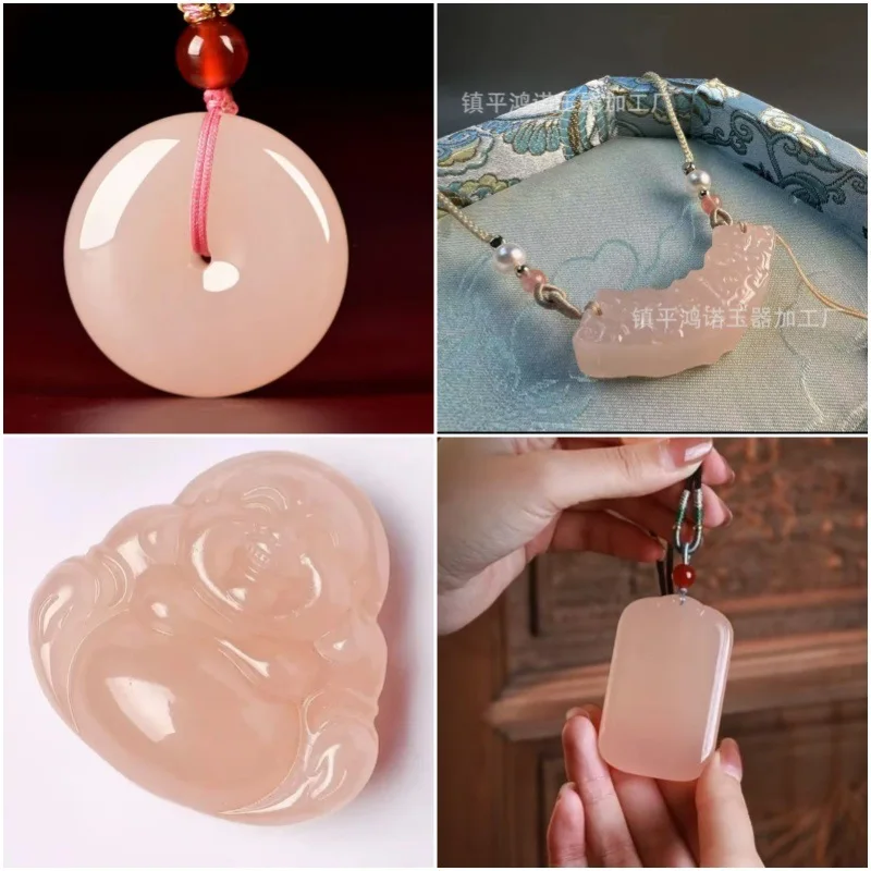 

Ice lotus Afghan Buddha , grapefruit pink "Wushi Pai" amulet, jade peace buckle necklace pendant