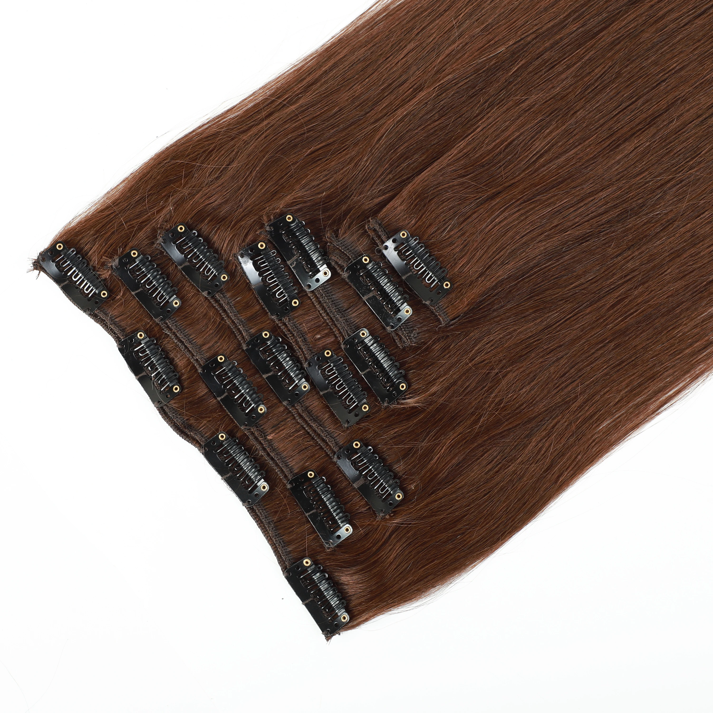 Clip marrone scuro nell'estensione dei capelli Capelli umani Estensione dei capelli naturali reali Doppia trama Testa piena 7 pezzi Clip Ins per aggiungere volume