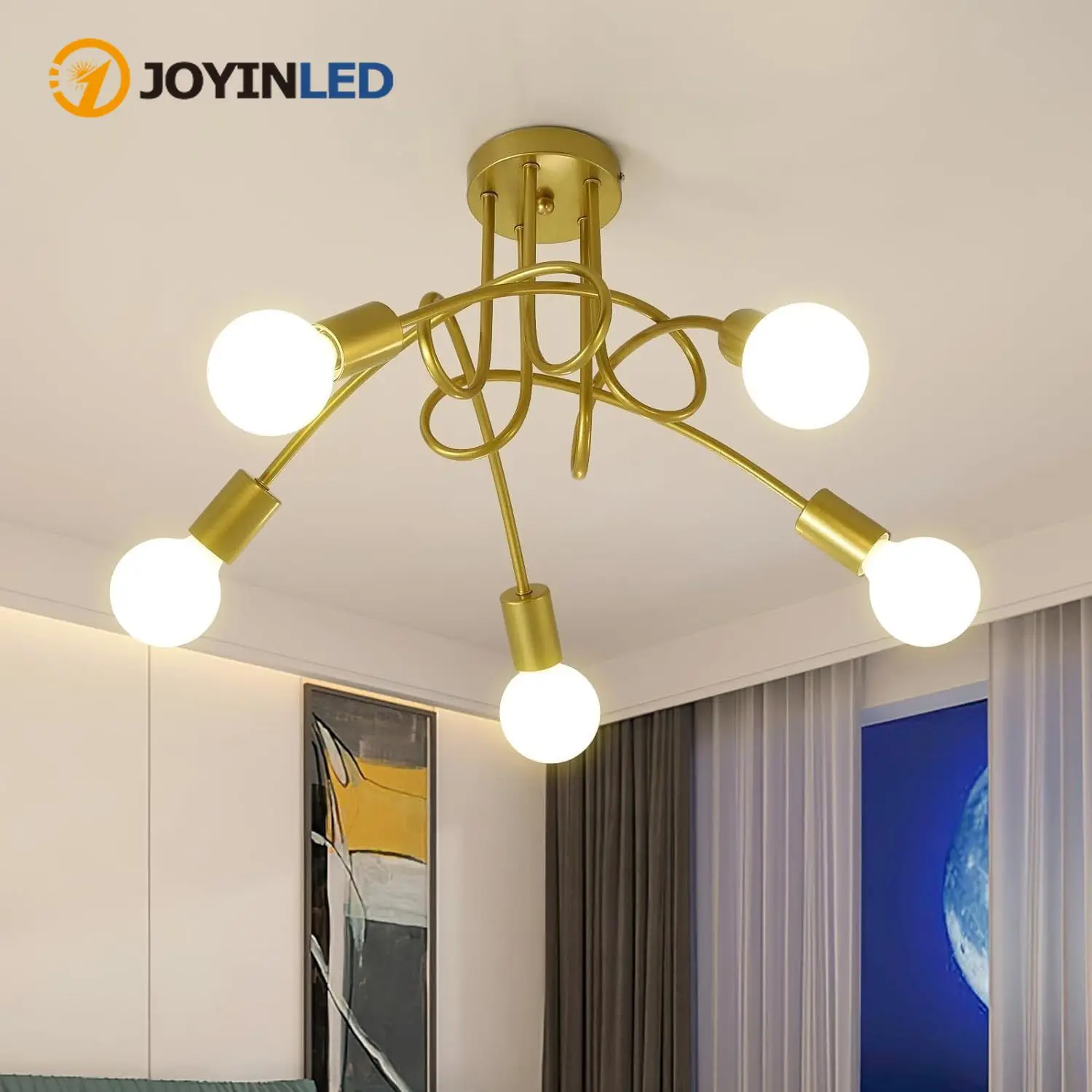 

Потолочный светильник JOYINLED с 3/5 плафонами, кованый, светодиодный, черно-белый, E27, для гостиной, современный, для домашнего декора