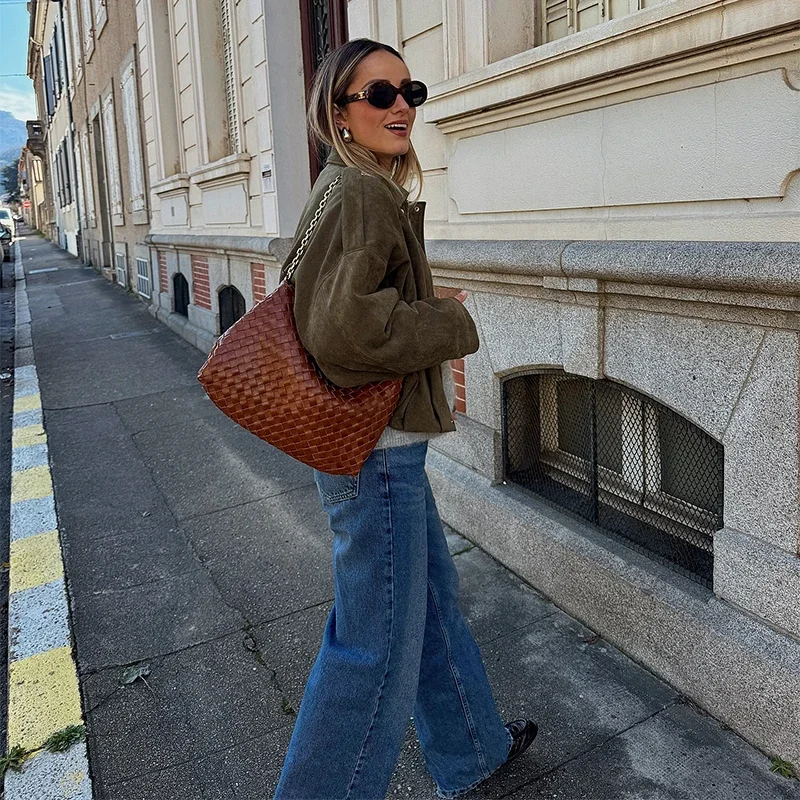 Vintage-Jacke aus massivem Kunstwildleder mit Reißverschluss für Damen, modisch, elastische Taille, Taschen, Reverskragen, locker geschnittener Mantel, Damen-Alltags-Street-Outfit. – Detail 12