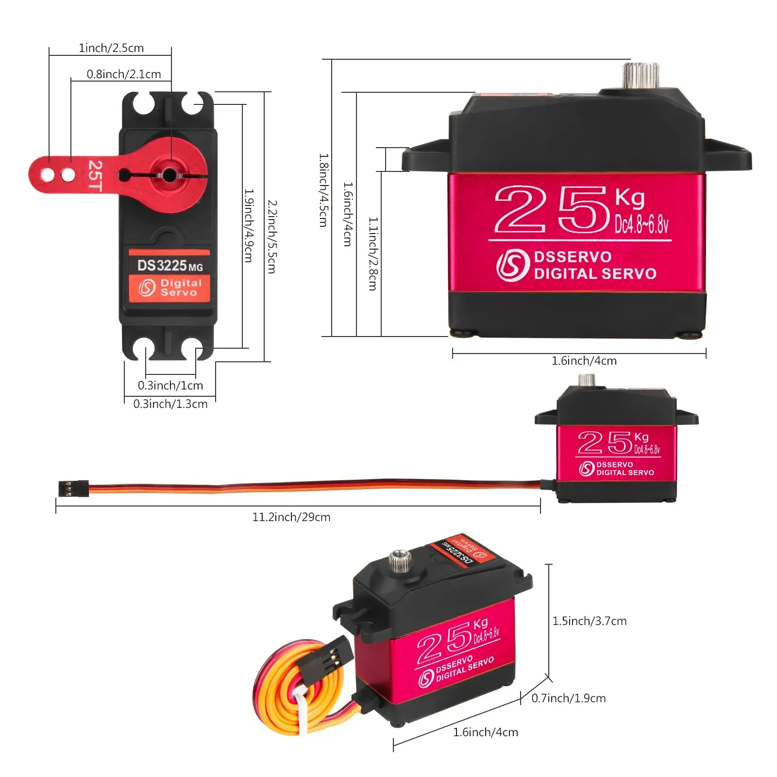 Dsservo IP66 impermeabile ad alta velocità Metal Gear Servo digitale DS3225 KG 180/270 gradi motore Baja per 1/8 1/10 1/12 scala RC auto