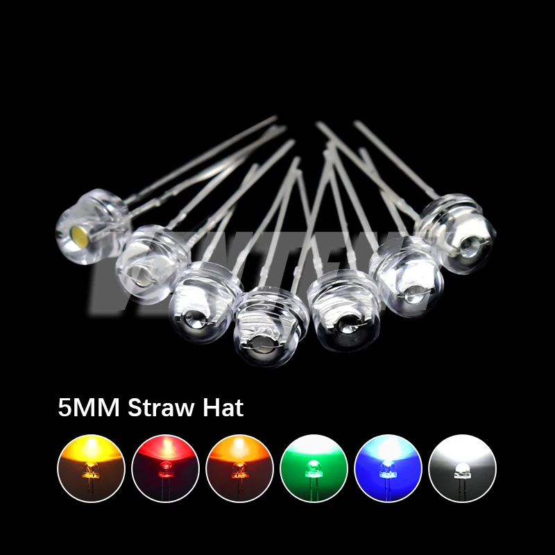 50/100PCS Strohhut LED 5mm Super Helle LED Diode F5 Leuchtdiode Blau Grün Rot Gelb Weiß, für DIY Elektronik
