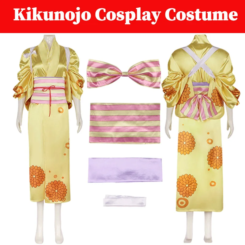 Kikunojo Cosplay Fantasty Kimono Costume Women Disguise Role Outfits Bow Tie Belt Set Female Halloween Party RolePlay Suit