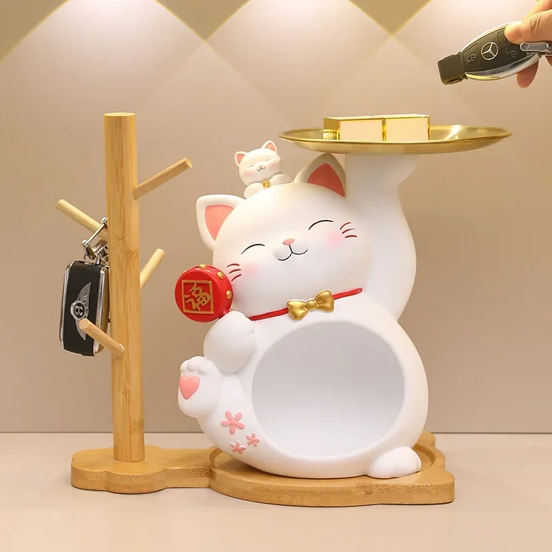 

Lucky cat Storage Home decoration ornaments Creative luxurious housewarming gift Key storage decorations on the porch desktop