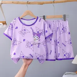 Pijamas de manga corta para niños, conjunto de ropa para el hogar, pantalones cortos sueltos y finos, medianos y grandes, primavera y verano