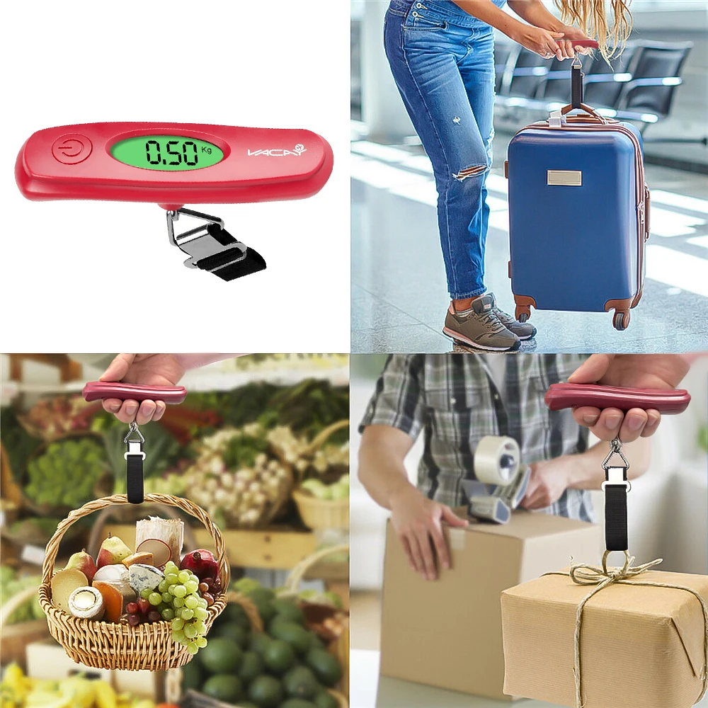 Báscula Digital portátil para maleta, balanza de viaje con pantalla LCD de 50kg x 10g para equipaje, báscula colgante para pesar