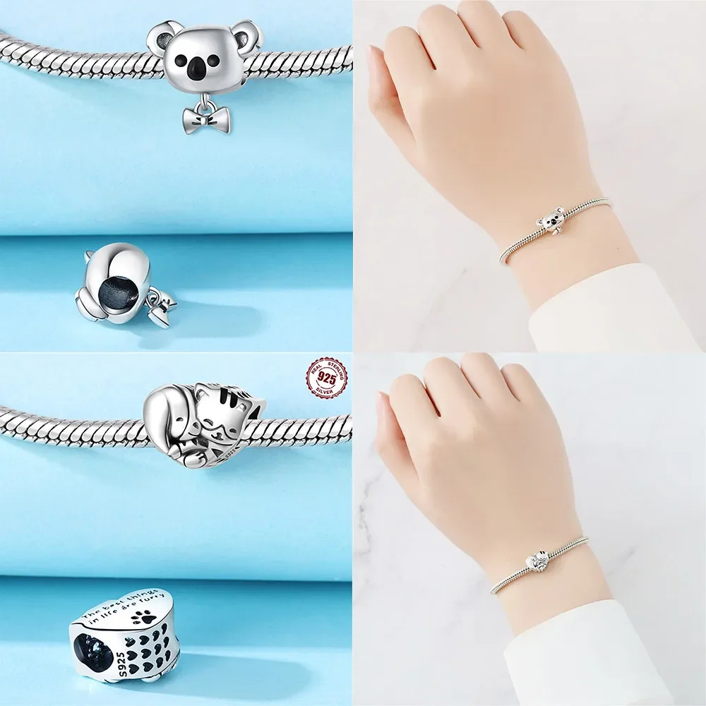 Special 925 Sterling Silver Color Change Chameleon Heart Snake Charm Fit Bracelet  Women's Trendy Party DIY Jewelry Accessories