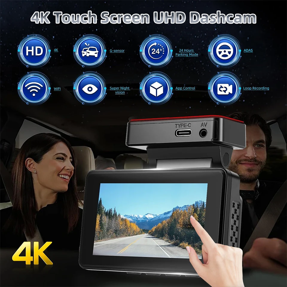 3in Recorder Mini 4K Dashcam GPS WlFl Front Optional 2.5K Rear 24H Parking Camera ADAS DashCam Sony Chip Dual Lens Night Vision