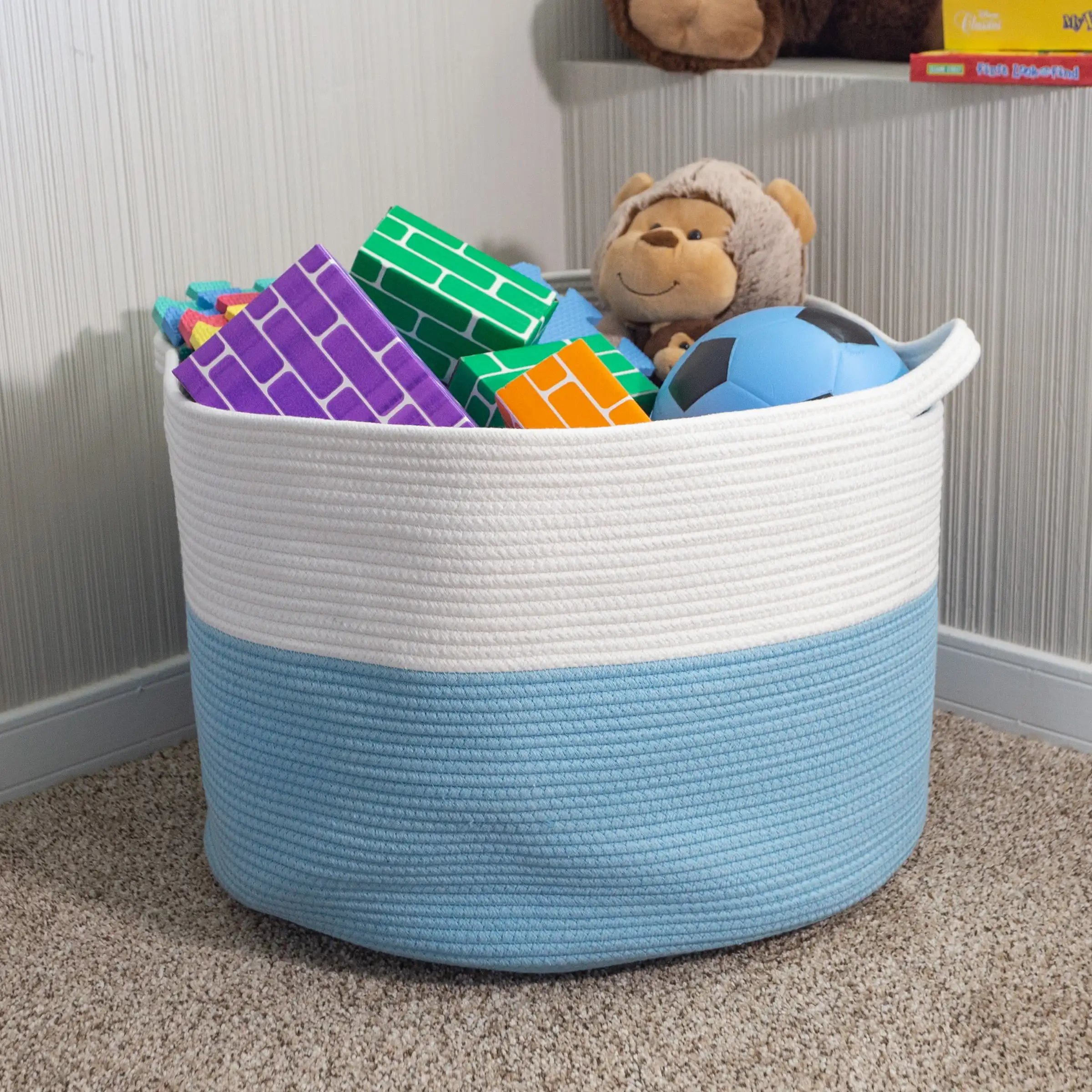 

Extra-Large Cotton Rope Basket for Adults, Blue
