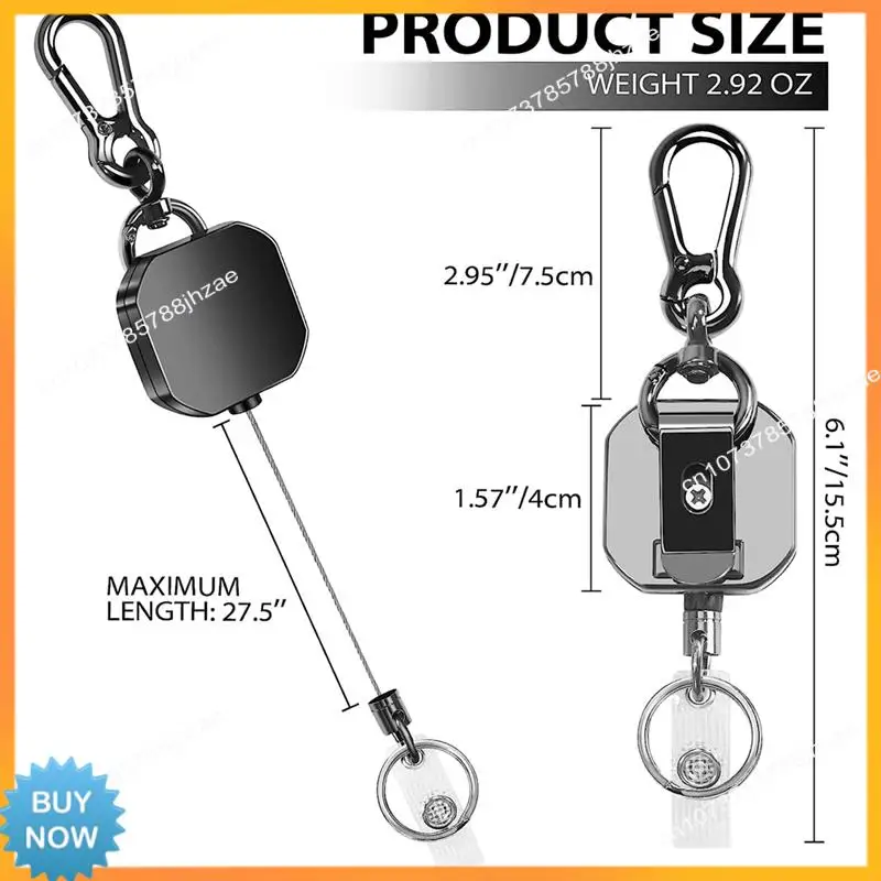 A10R Keychain Heavy Duty Metal ID Badge Holder Key Reel Carabiner Keychain With Belt Clip