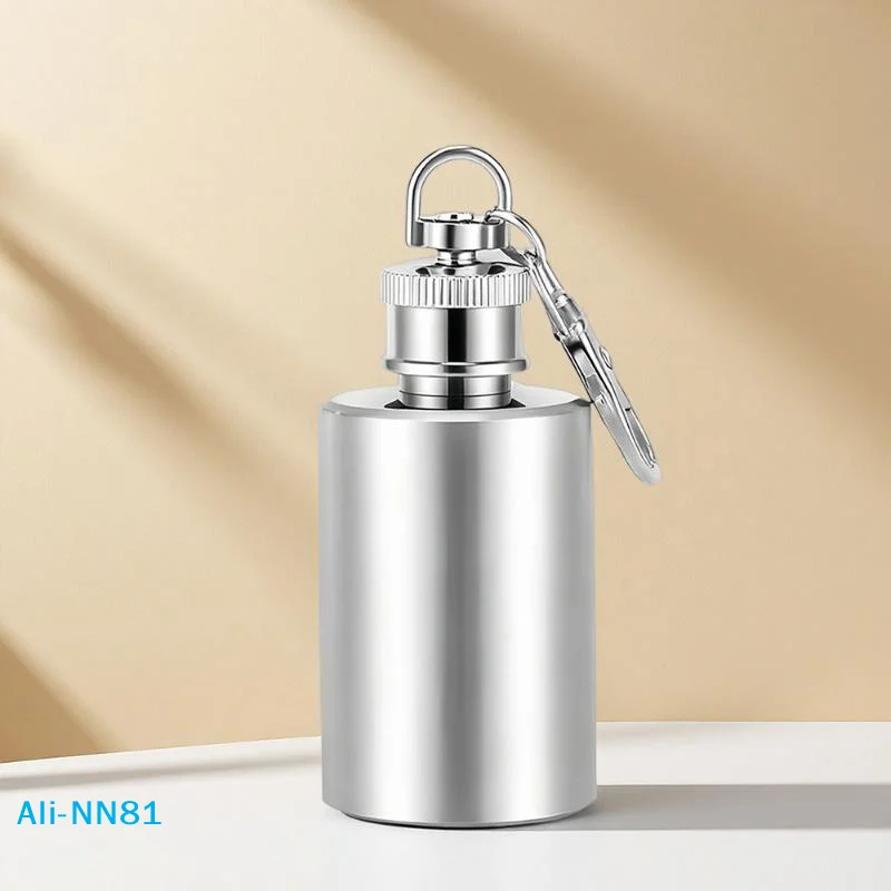 【N】Mini 1oz Stainless Steel Hip Flask Pocket Key Chain Lightweight Durable Steel Flagon