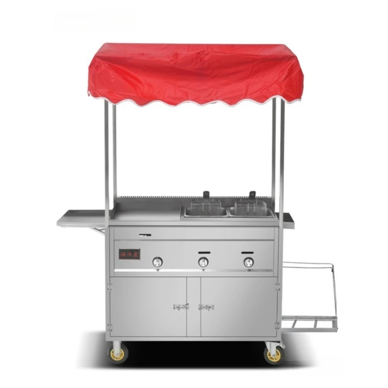 Stainless steel snack cart, commercial teppanyaki barbecue cart