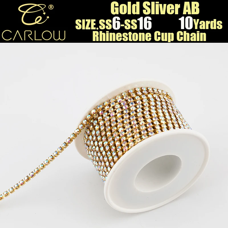 CARLOW 10Yards/Roll SS6-SS16 Multicolor Rhinestone Chain Sew-On Rhinestones Trim Cup Chain For Garment DIY Accessories