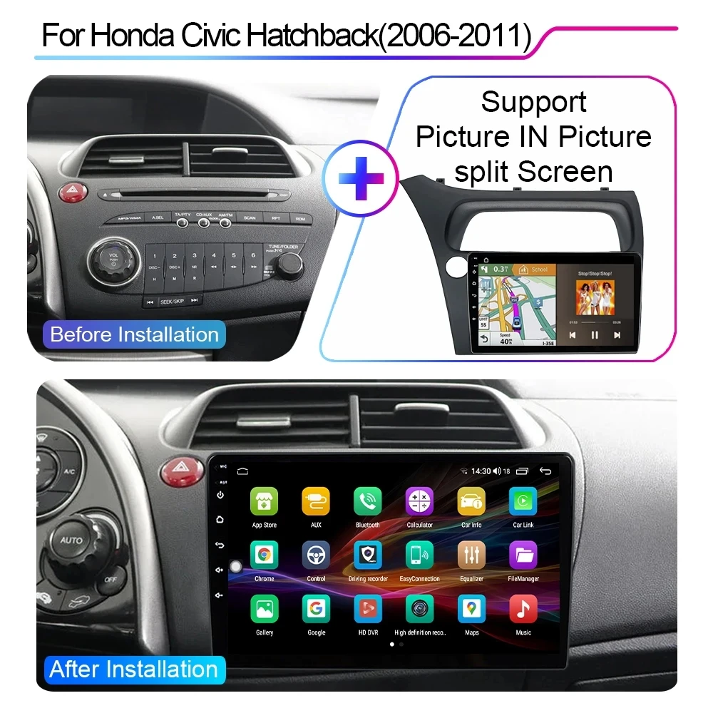 For Honda Civic Hatchback 2006-2011Car Radio Android 12 Multimedia Video Navigation 2 Din Stereo DVD Head Unit Speaker Carplay