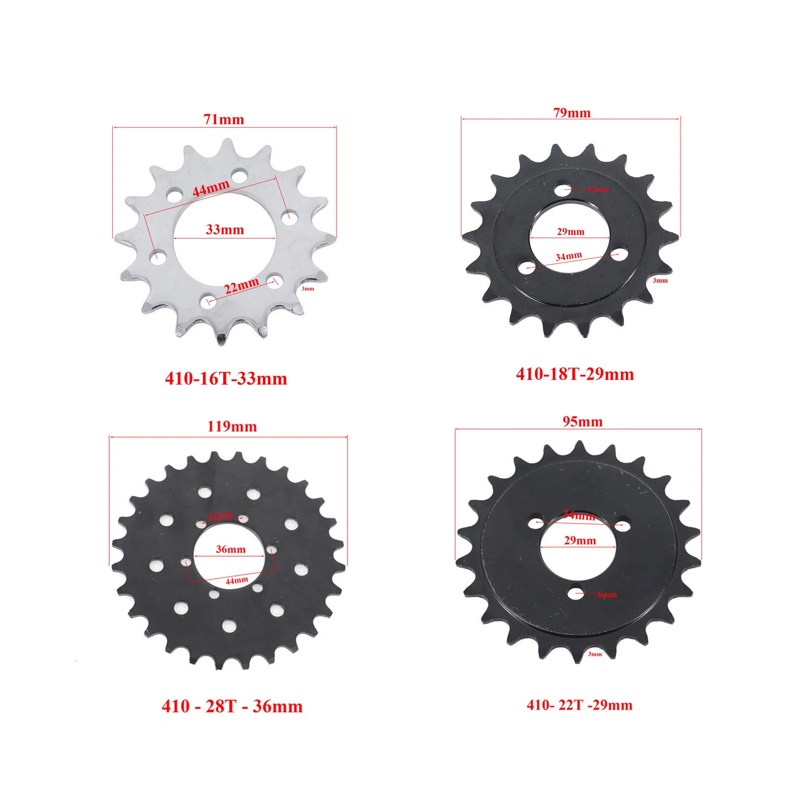 JOPlate-Engrenage de transmission à dents pour scooter électrique, pièces de vélo, pignon de moto 410, 16T, 18T, 22 T, 28T, 18/22