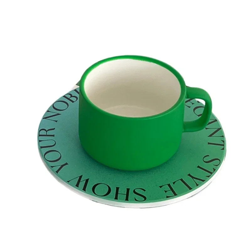 

*High-end Art Coffee Cup With Coaster, Niche Design Women's Green Coffee Cup