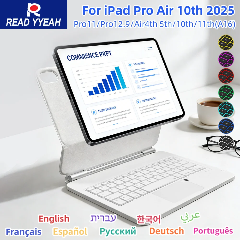 Magic Keyboard with Touch Panel for iPad Air 4 5 10.9in 10th iPad A16 2025 11th Pro 12.9in 2018-2025 Tablet Case Smart Cover