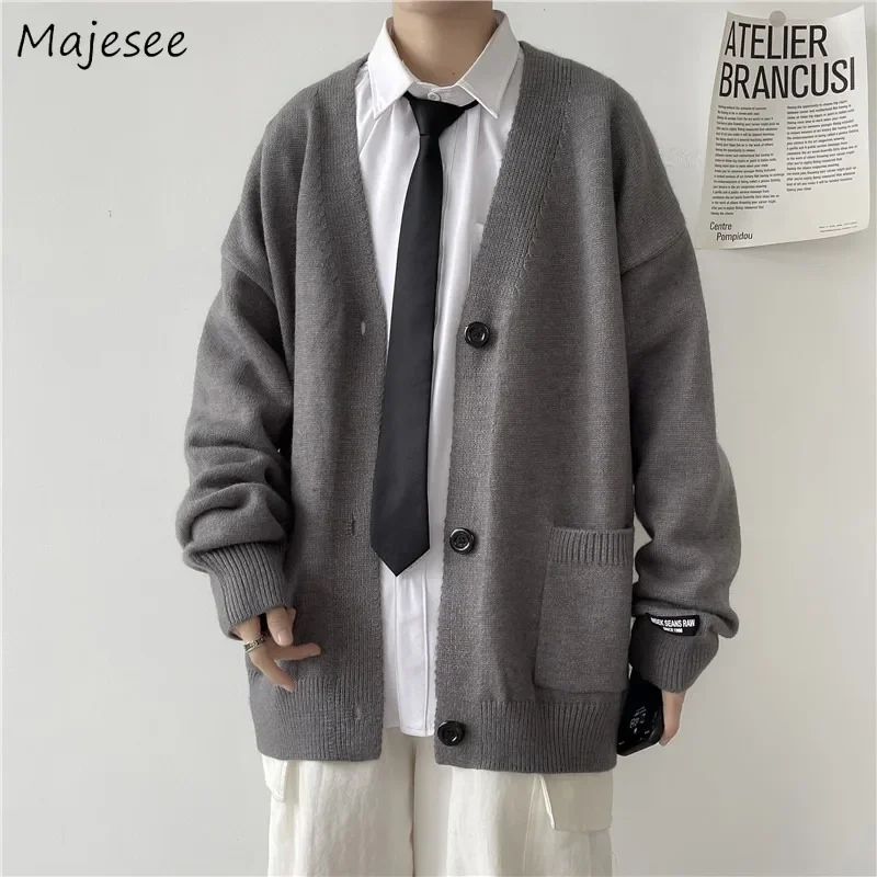 

Свитера с длинными рукавами, кардиганы для мужчин, осенние черные, серые японские мешковатые универсальные вязаные одежды Y2k, Harajuku Chic Ins