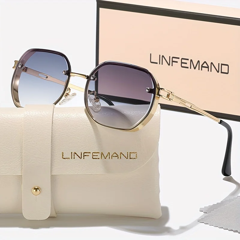 LINFEMAND Minimalistische, geometrische Sonnenbrille mit Metalldekoration und UV400-Schutz für Damen, ideal für Sommerpartys am Strand, Wanderungen und als Geschenk für den Urlaub. – Detail 7