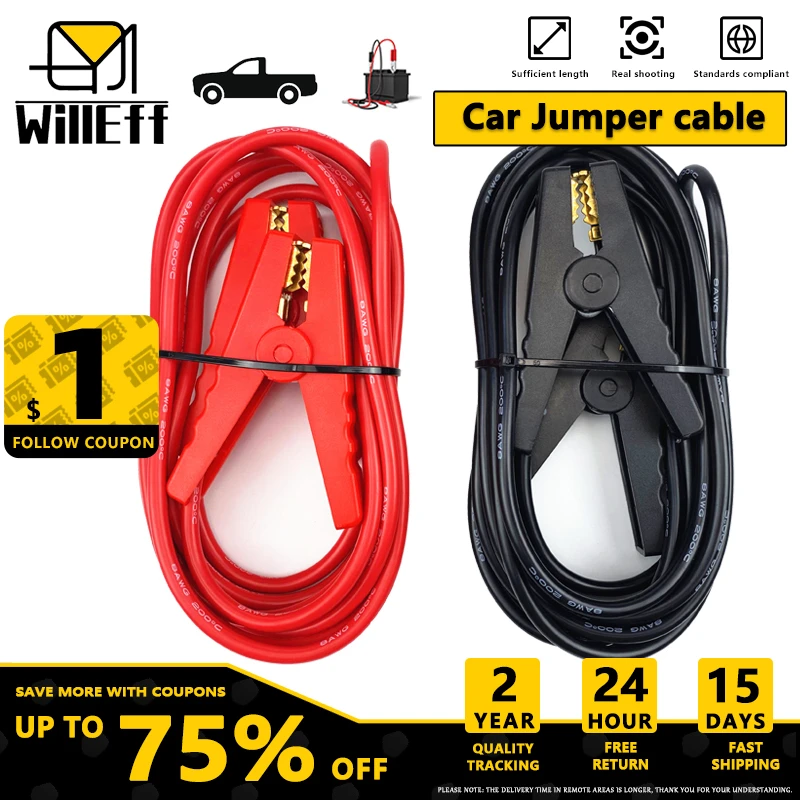 

Jumper Cable for Car Battery inverter Sillicone Wire Alligator Clips Copper terminal Brass material Automotive Start Black Red