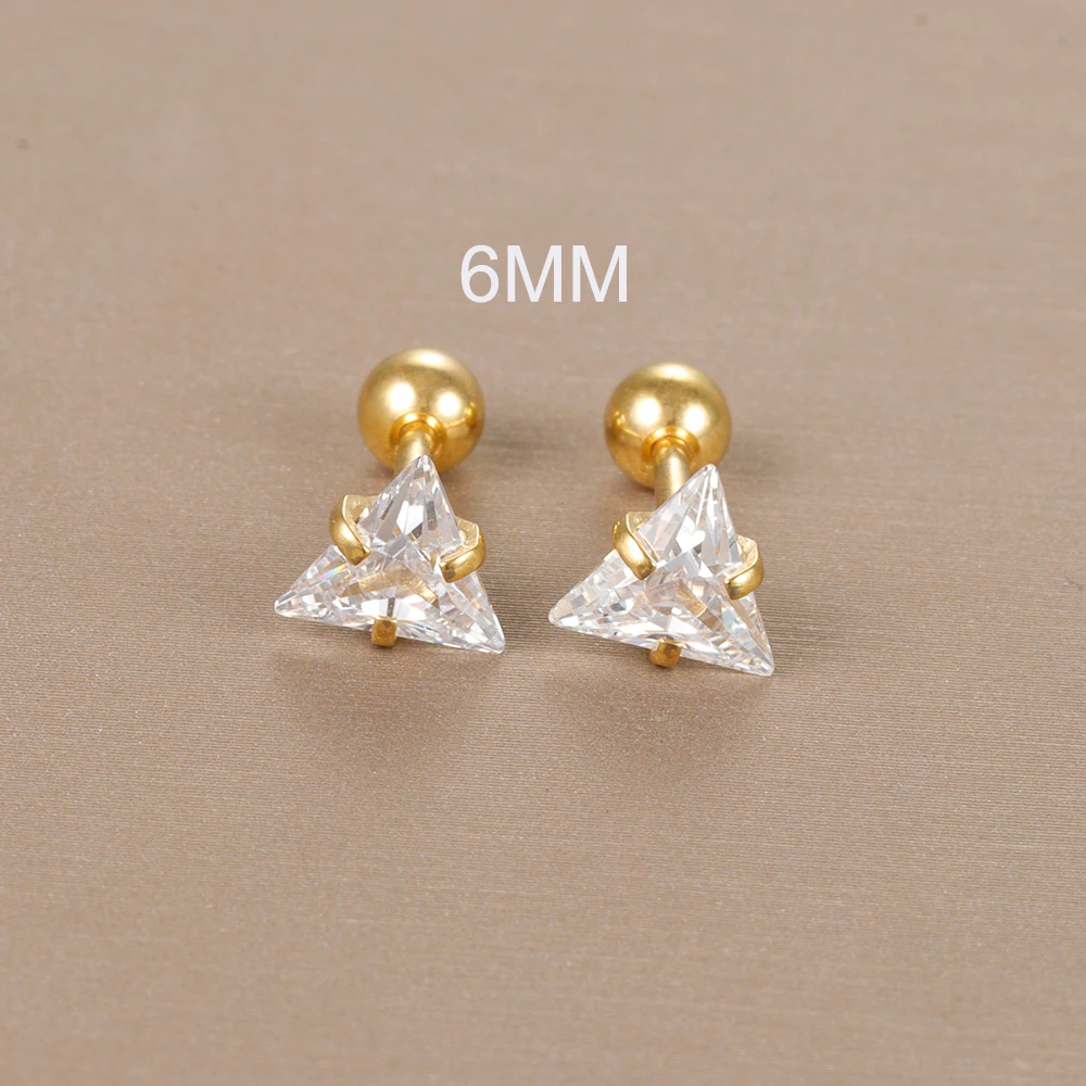 2PC Stainless Steel Minimal Crystal Triangle Piercing Earrings Helix Studs Tragus Cartilage Studs Earring Christmas Jewelry Gift