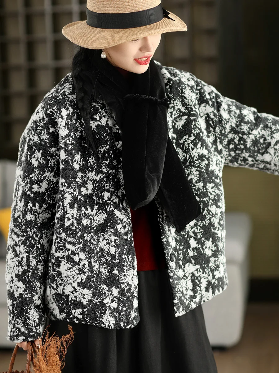 

Winter Thiened Velvet aphene Sub-fce Cotton Floral Embroidery Women's Jaet Coat with Scarf Cotton Clothes