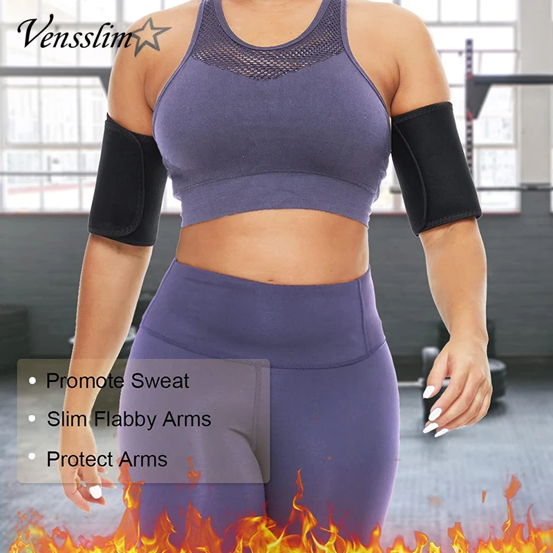 Vensslim النساء ساونا الذراع المتقلب عرق المشكل الفرقة ضغط الأكمام ساونا الأسلحة يلتف 2 حزمة ضيق الذراع المدرب للتمرين